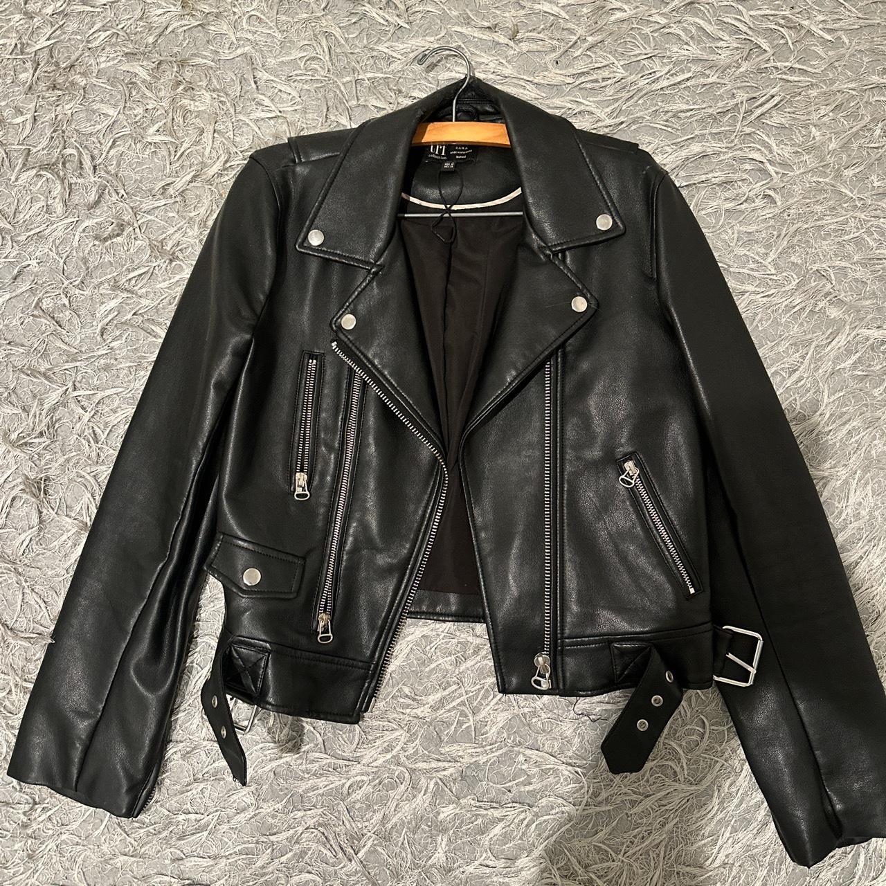 Black leather jacket from Zara #leatherjacket... - Depop