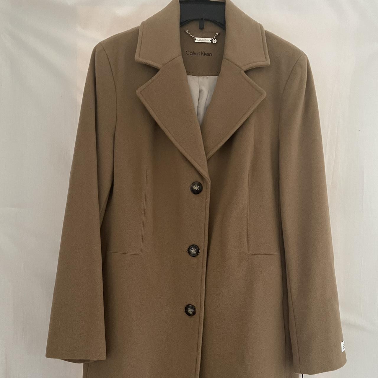 Calvin klein single hot sale breasted coat camel