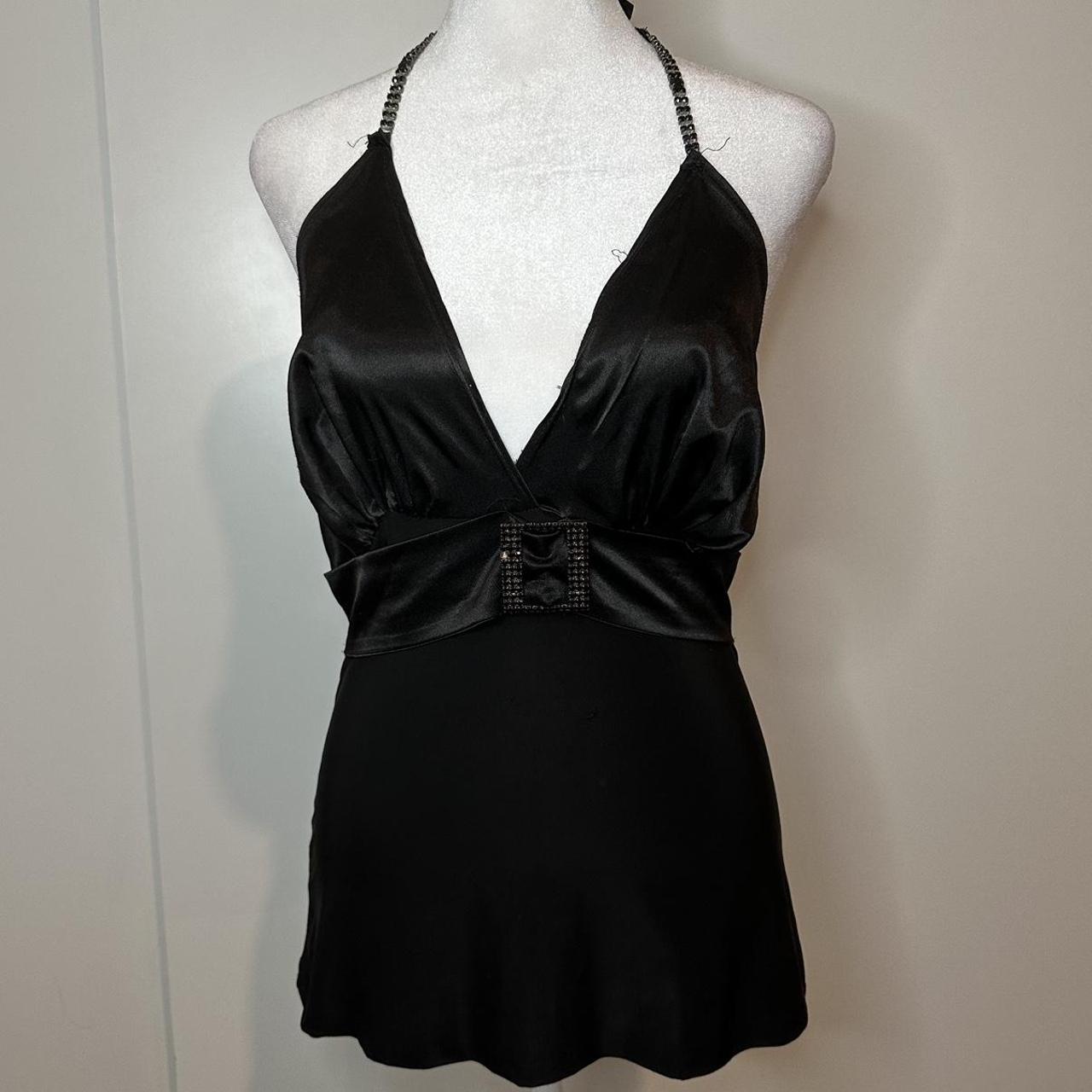 🖤vintage black halter top with black rhinestone... - Depop
