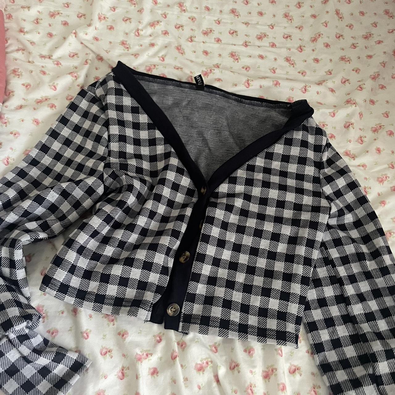 Black and white checkered cardigan Never worn - Depop