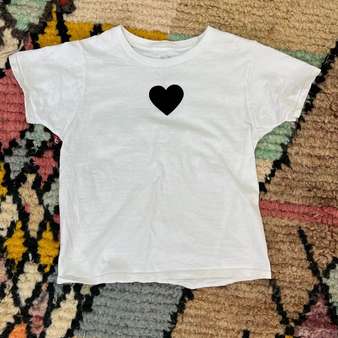 BABY TEE Fitted baby tee with velvet black heart.... Depop