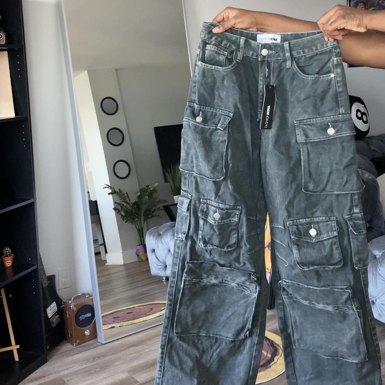 Green high rise cargo jeans Love these to death!!... Depop