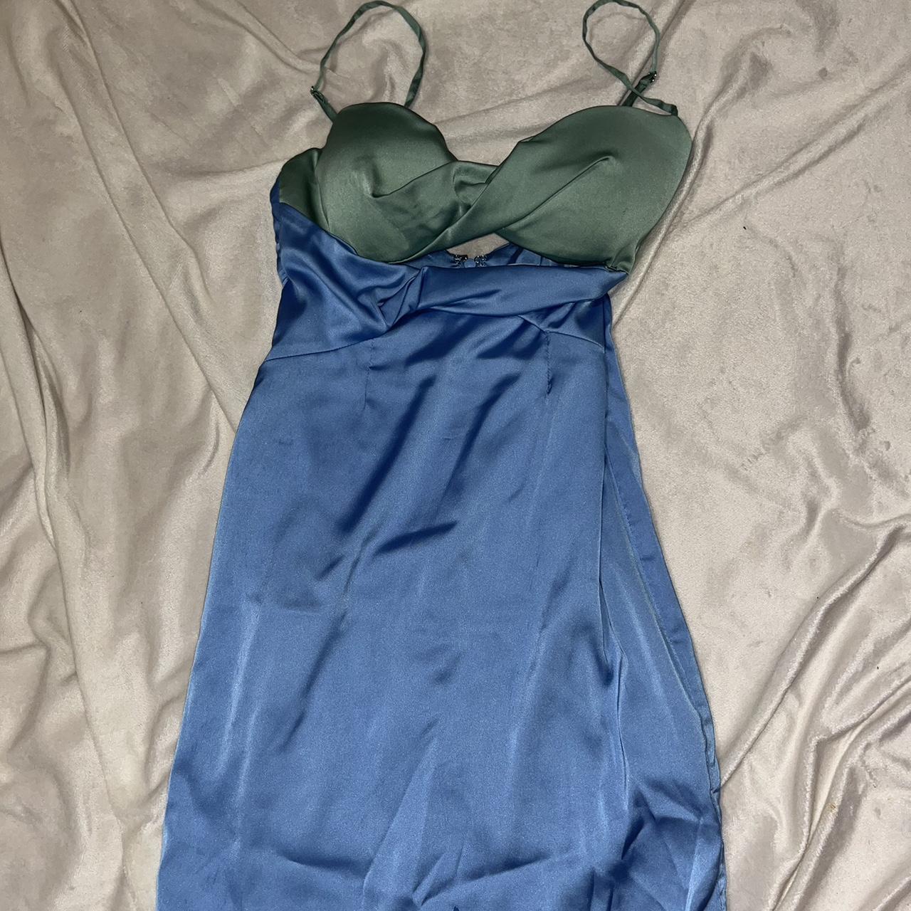 oh polly satin blue and green mini dress water... - Depop