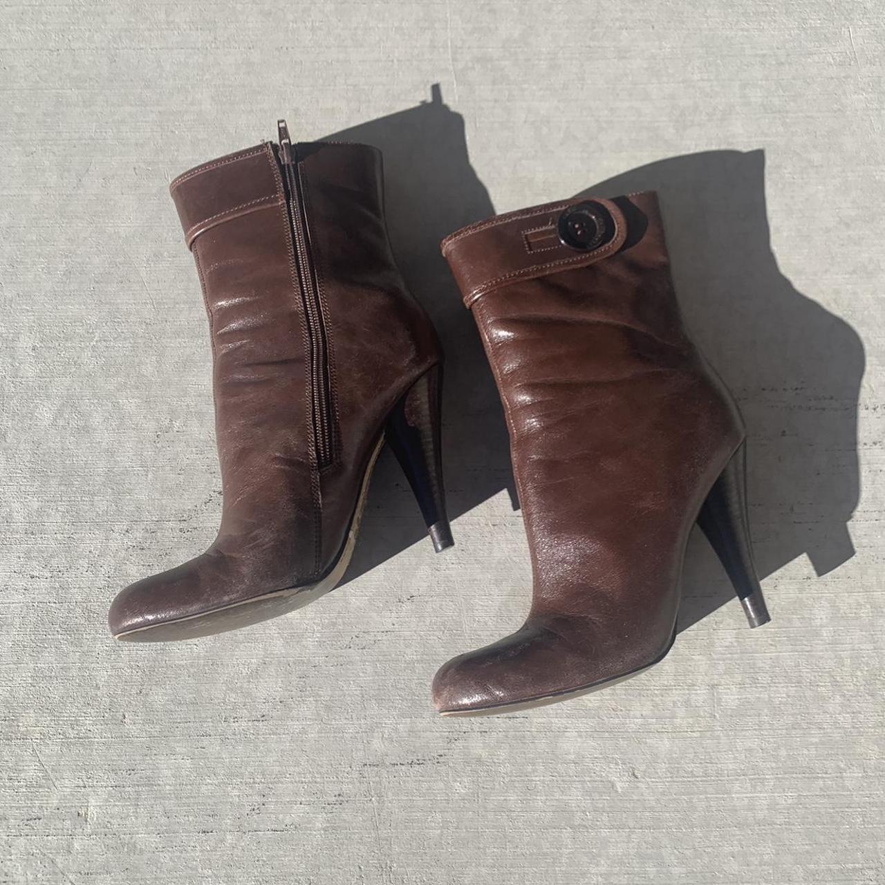 Vintage Y2K Dollhouse brown high heel ankle boots... - Depop