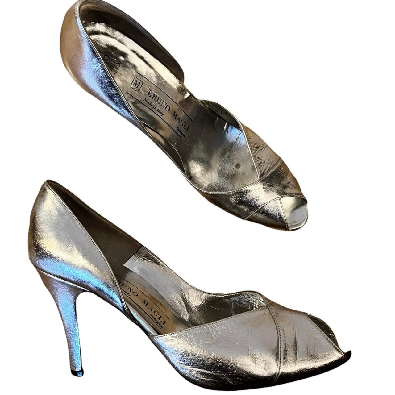 BRUNO MAGLI Silver Pumps Peep Toe Metallic Cone Depop