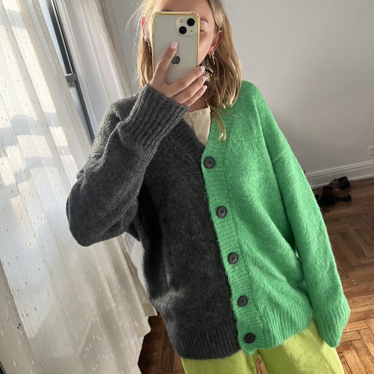 Half color cardigan. Half grey half green. New with Depop