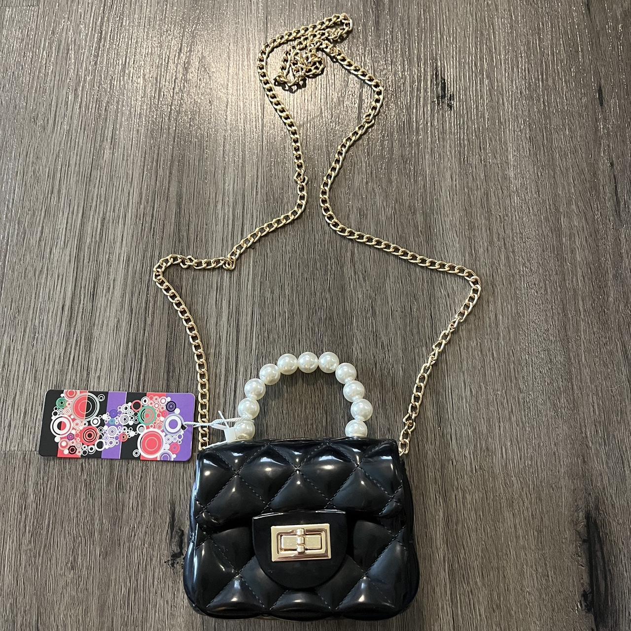 black mini purse with pearl handle and chain never... - Depop