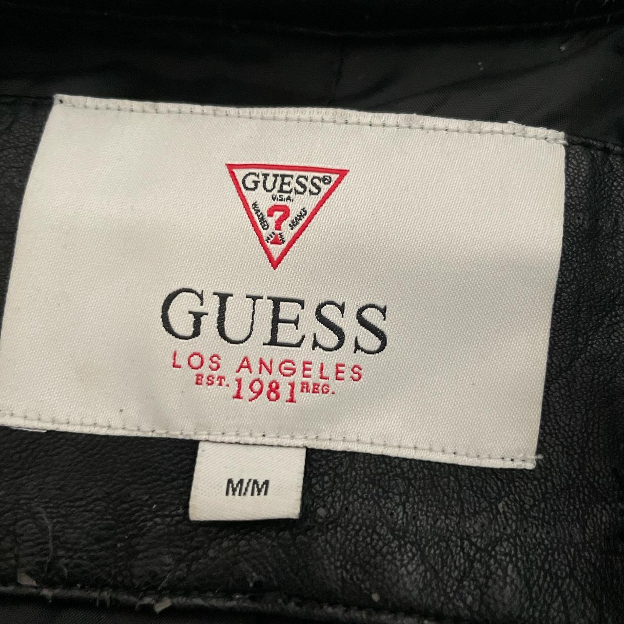 Guess leather zip-up jacket! Some damage on the... - Depop