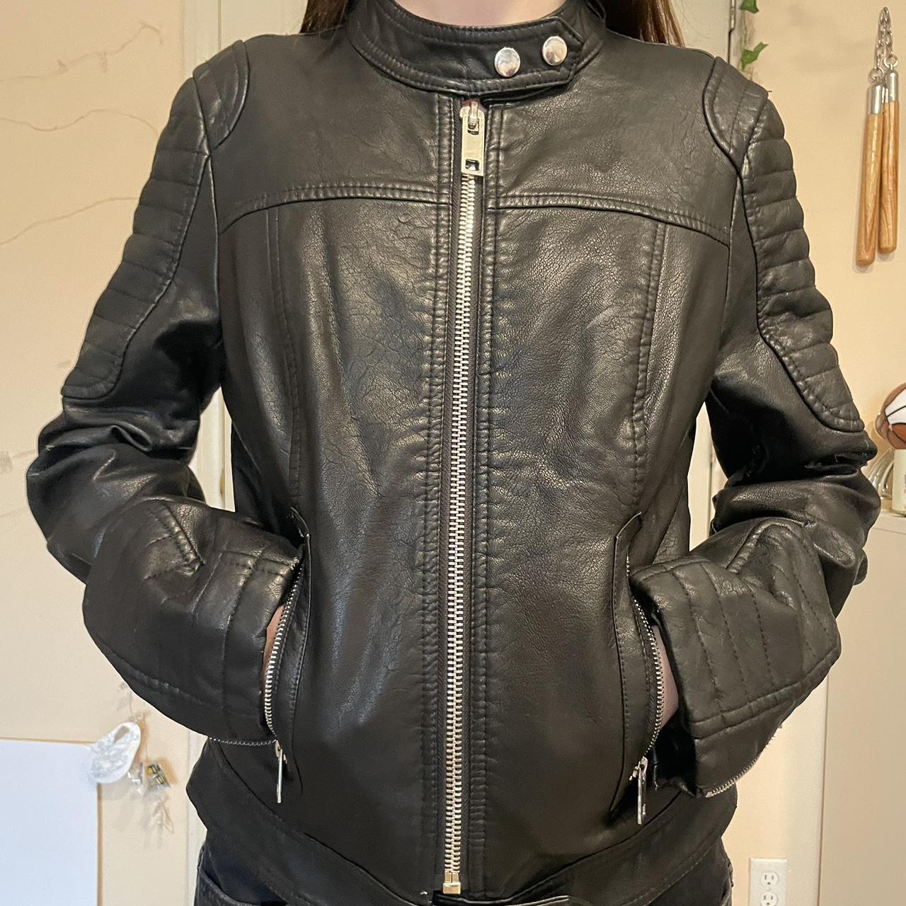 Guess leather zip-up jacket! Some damage on the... - Depop