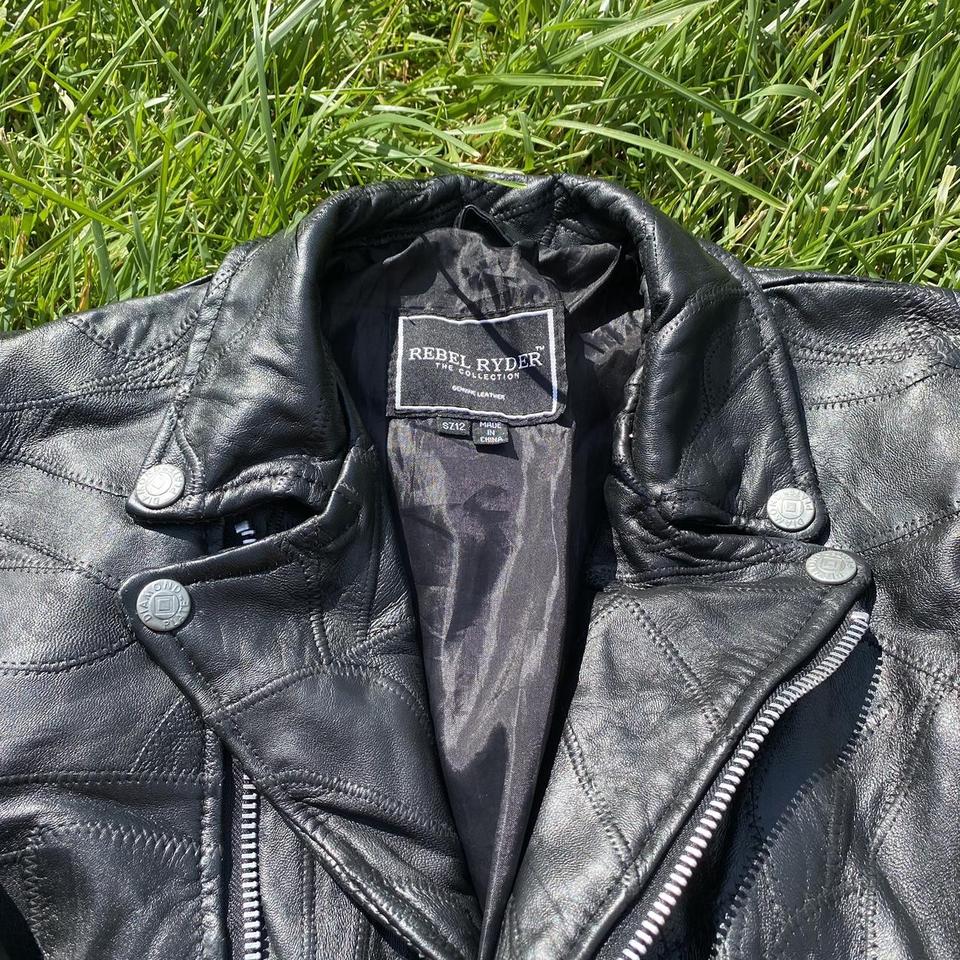 Rare Rebel Ryder patchwork biker jacket Size 12... - Depop