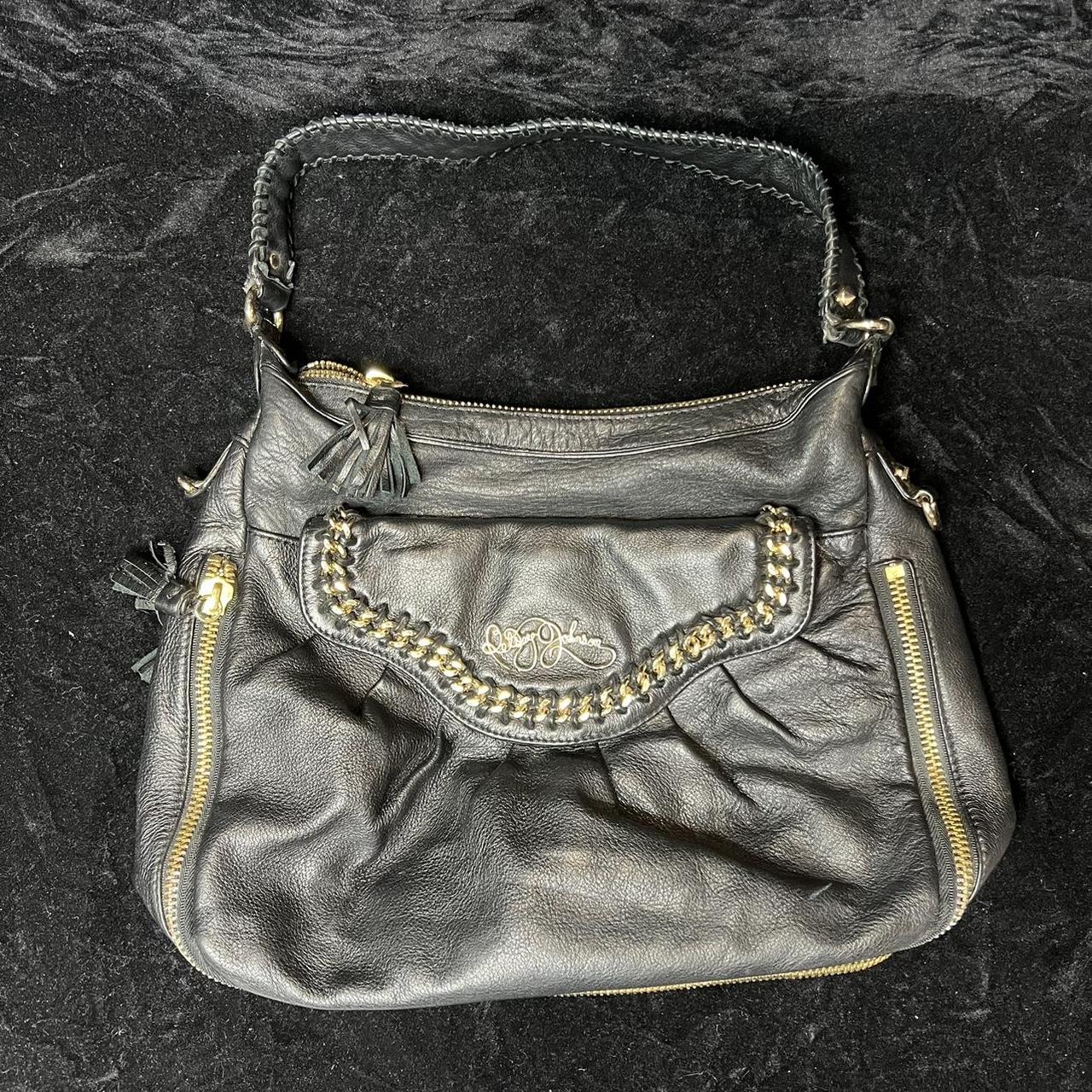 Betsey Johnson Women's Black and Gold Bag | Depop