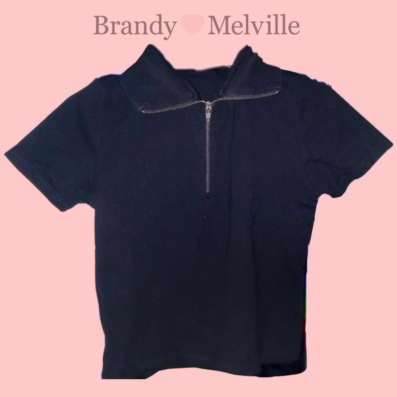 cropped black zip up by brandy melville one size but - Depop