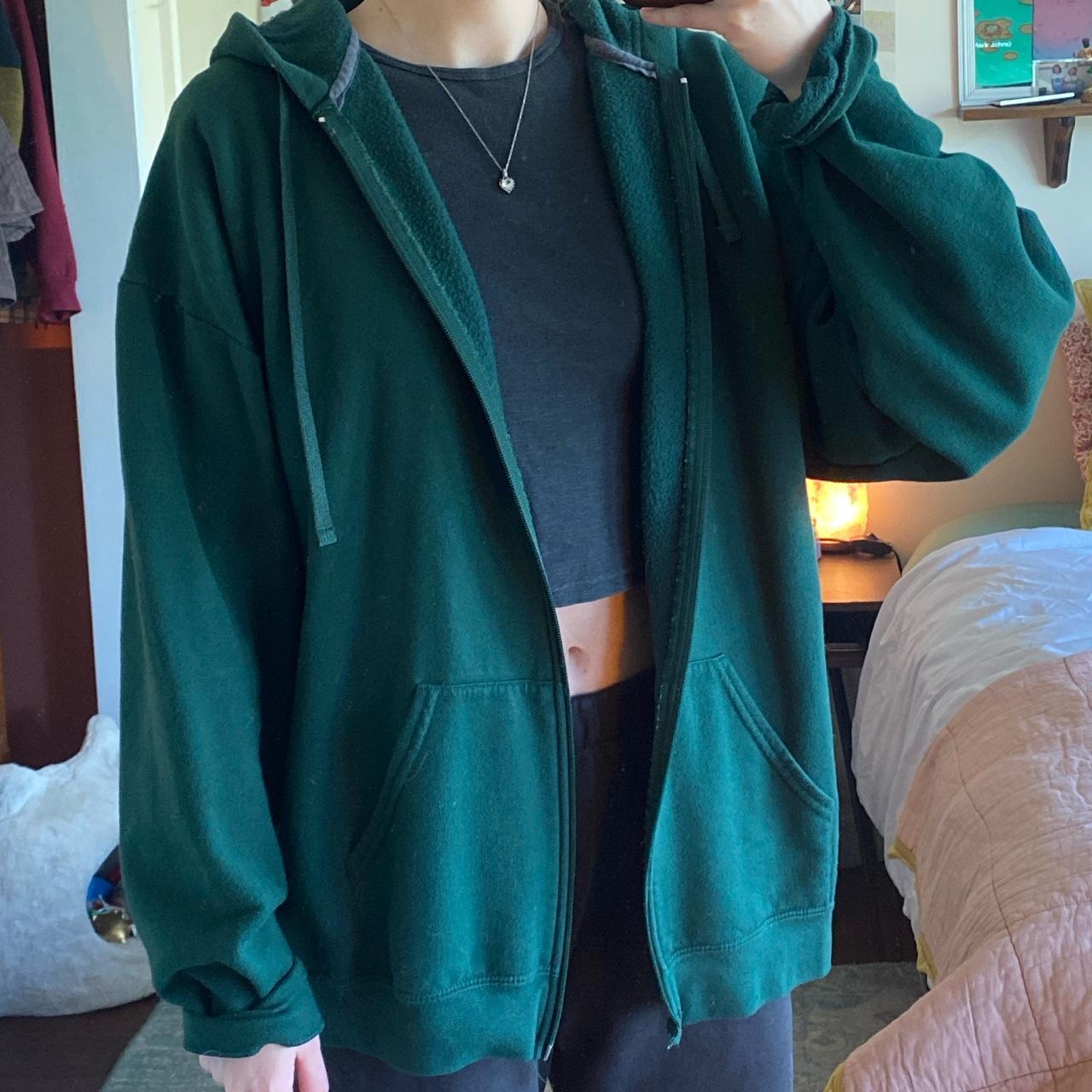 Dark green zip up(*zipper broken) hoodie - Depop