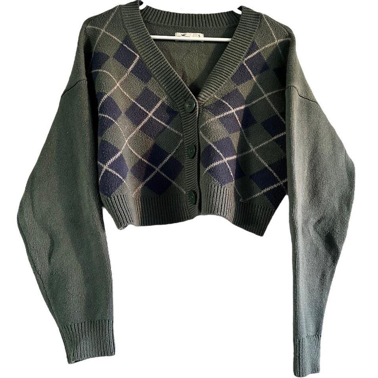 Argyle button up discount v neck crop cardigan