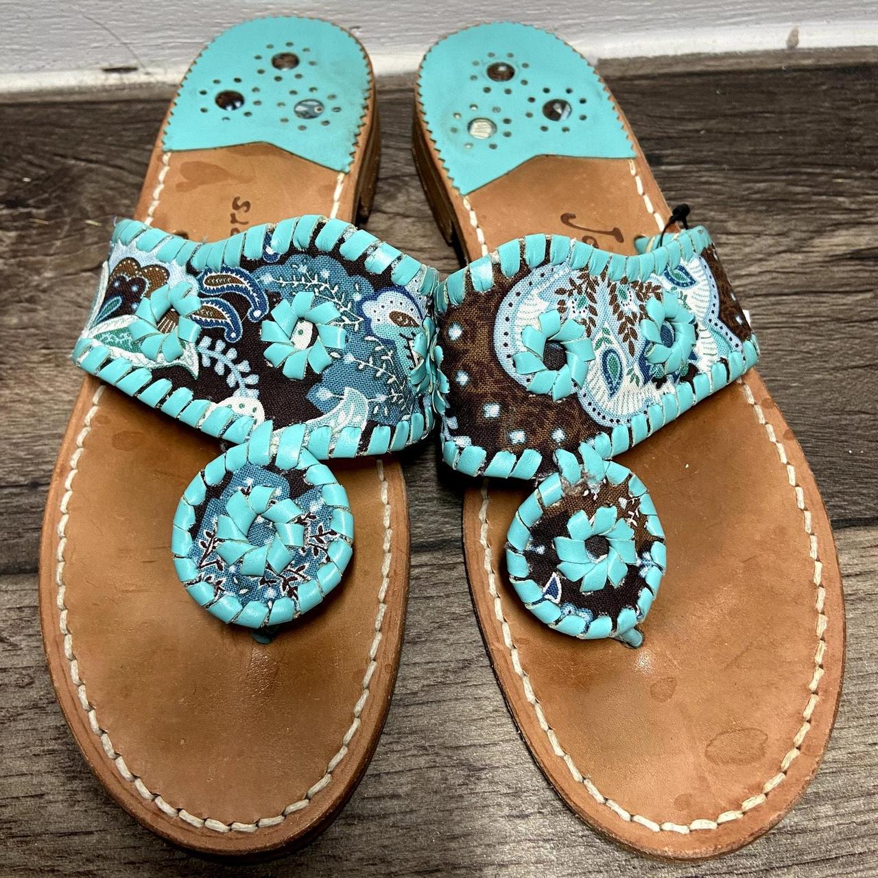 JACK ROGERS Navajo Sandals Turquoise Peacock Brown shops Canvas Flip Flop 9