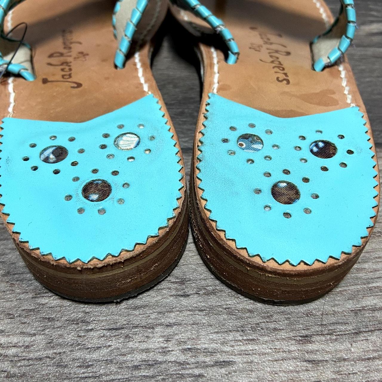 JACK ROGERS Navajo Sandals Turquoise Peacock fashion Brown Canvas Flip Flop 9