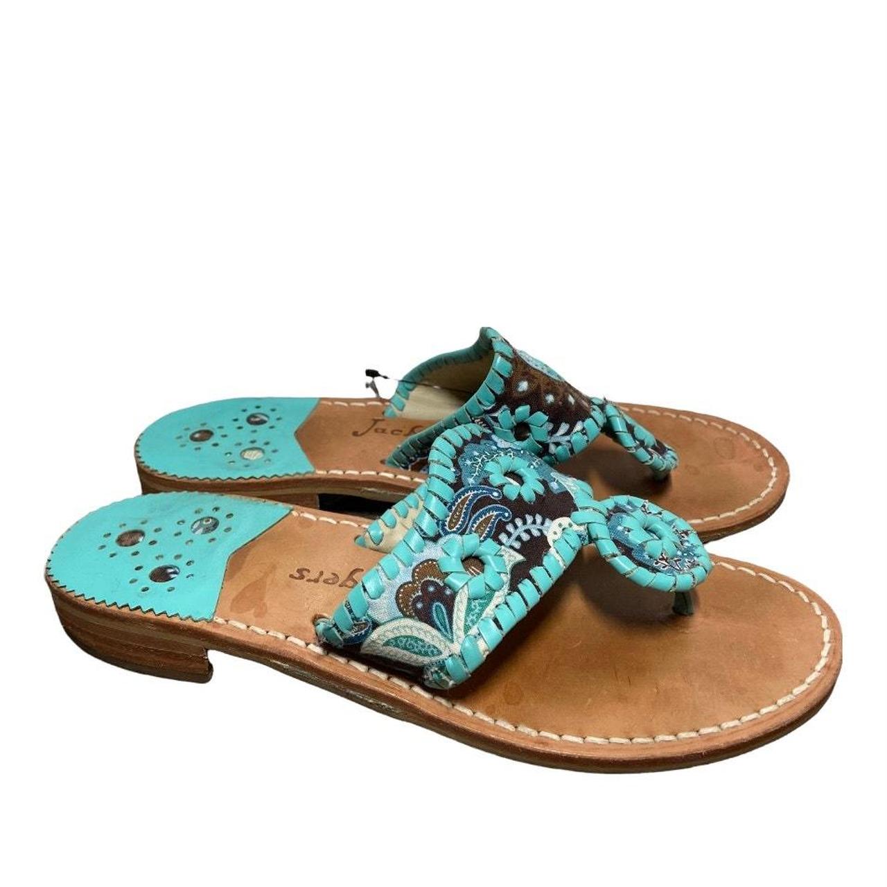 JACK ROGERS Navajo Sandals Turquoise Peacock Brown shops Canvas Flip Flop 9