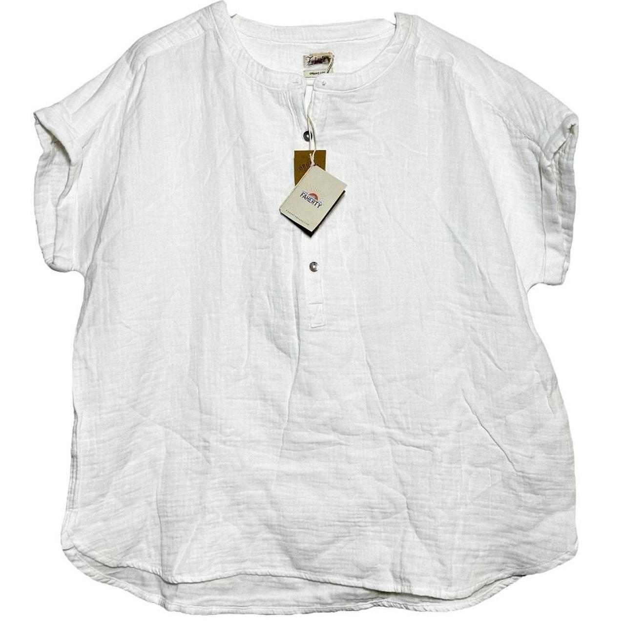 Faherty outlet Desmond Top Dream Cotton Short Sleeve Banded Collar White Large NWT