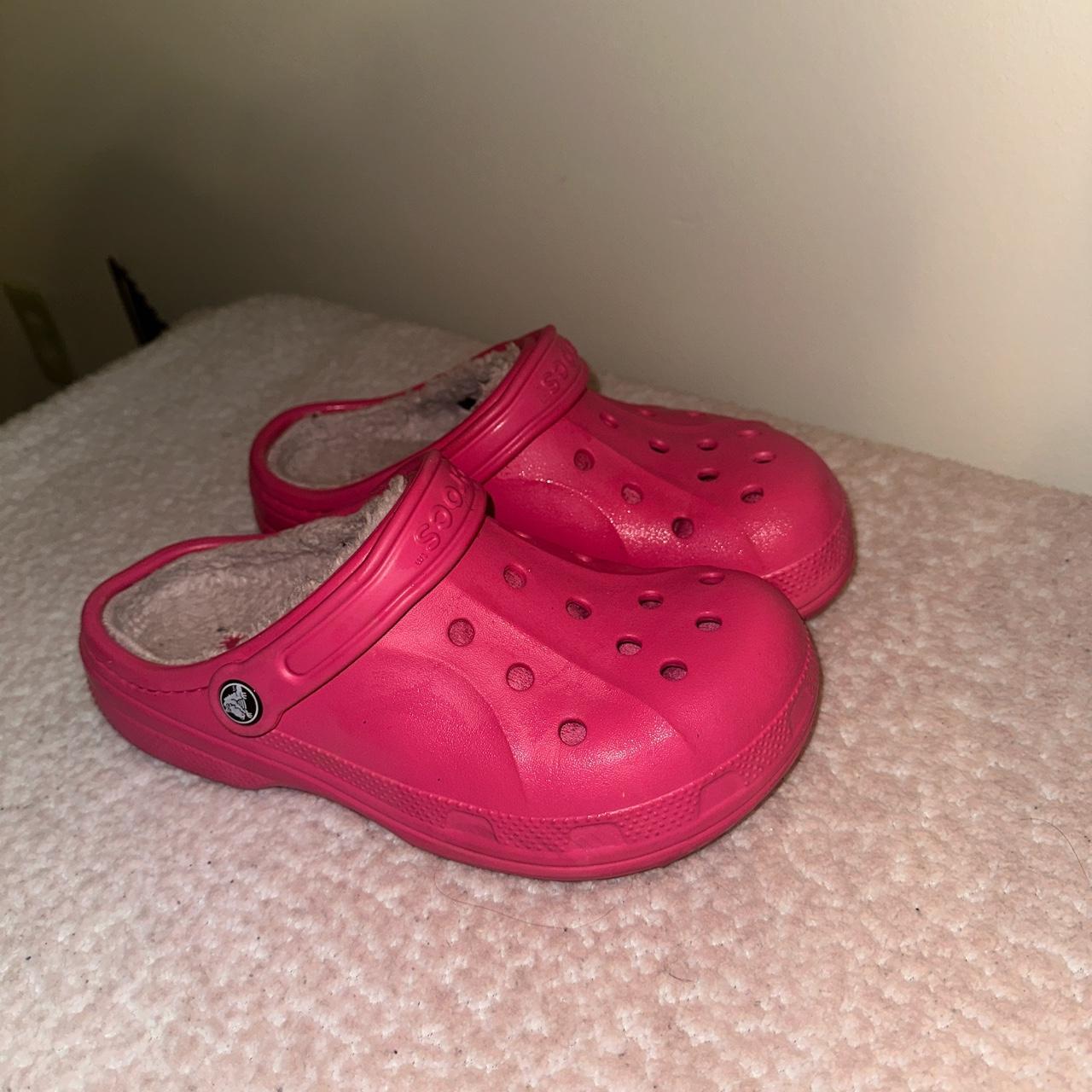 Pink Fleece-Lined Crocs - Depop