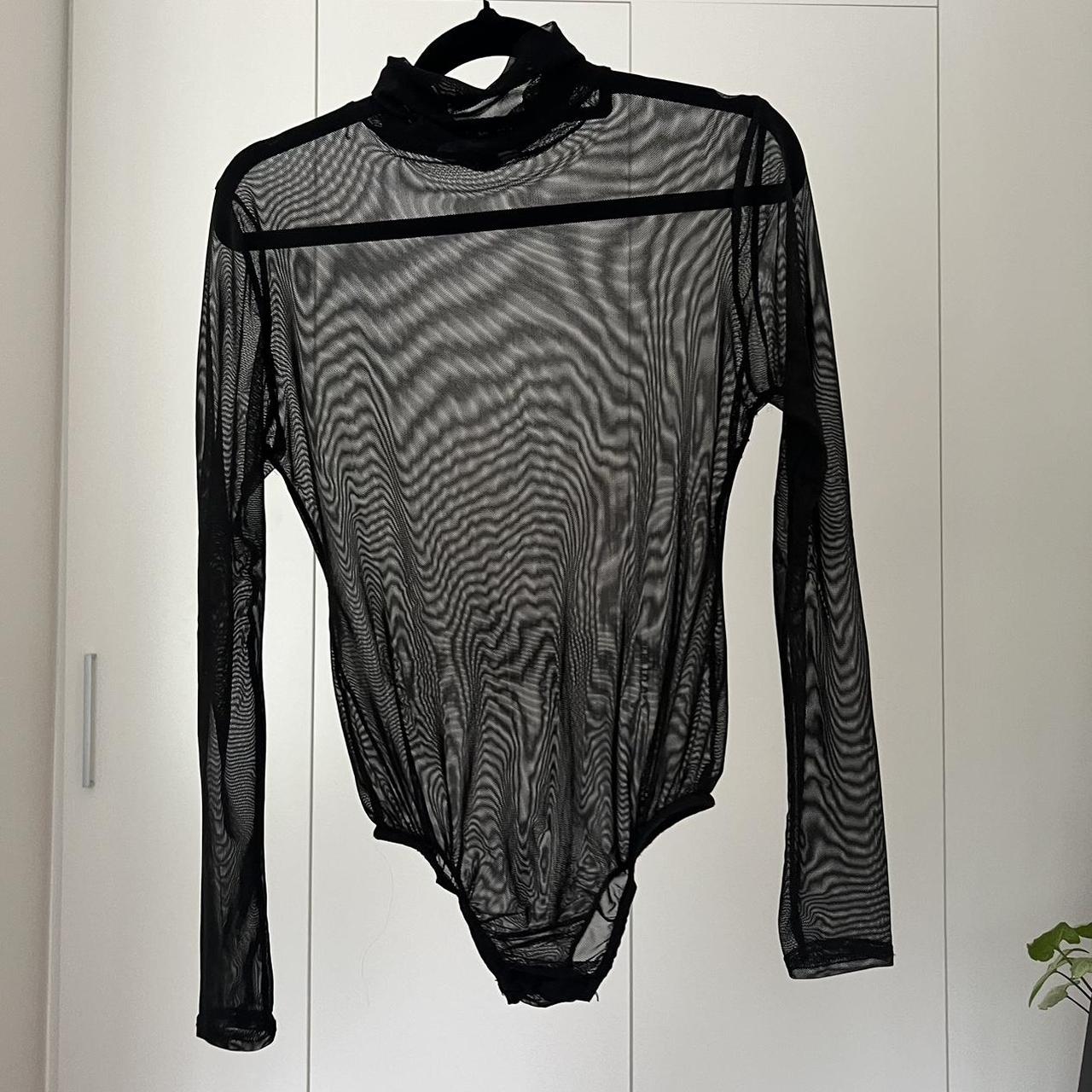 Black mesh long sleeve bodysuit - roll neck -... - Depop