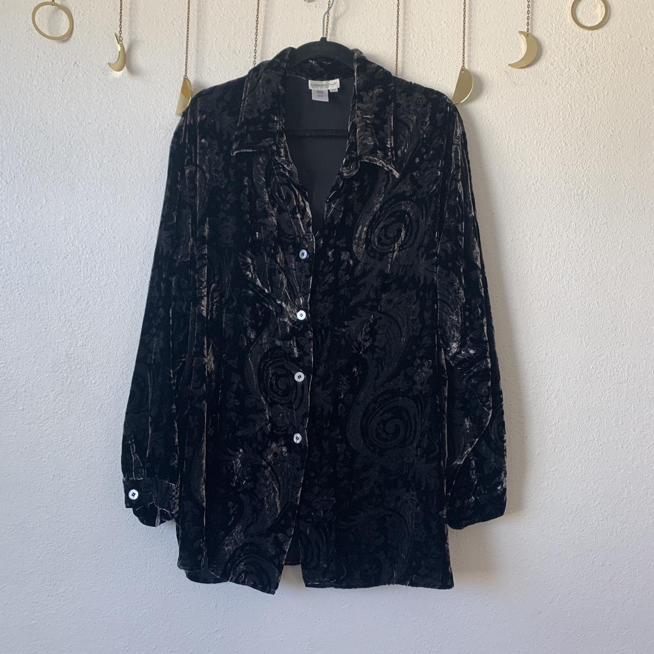 plus size black velvet whimsigoth button up shirt... - Depop