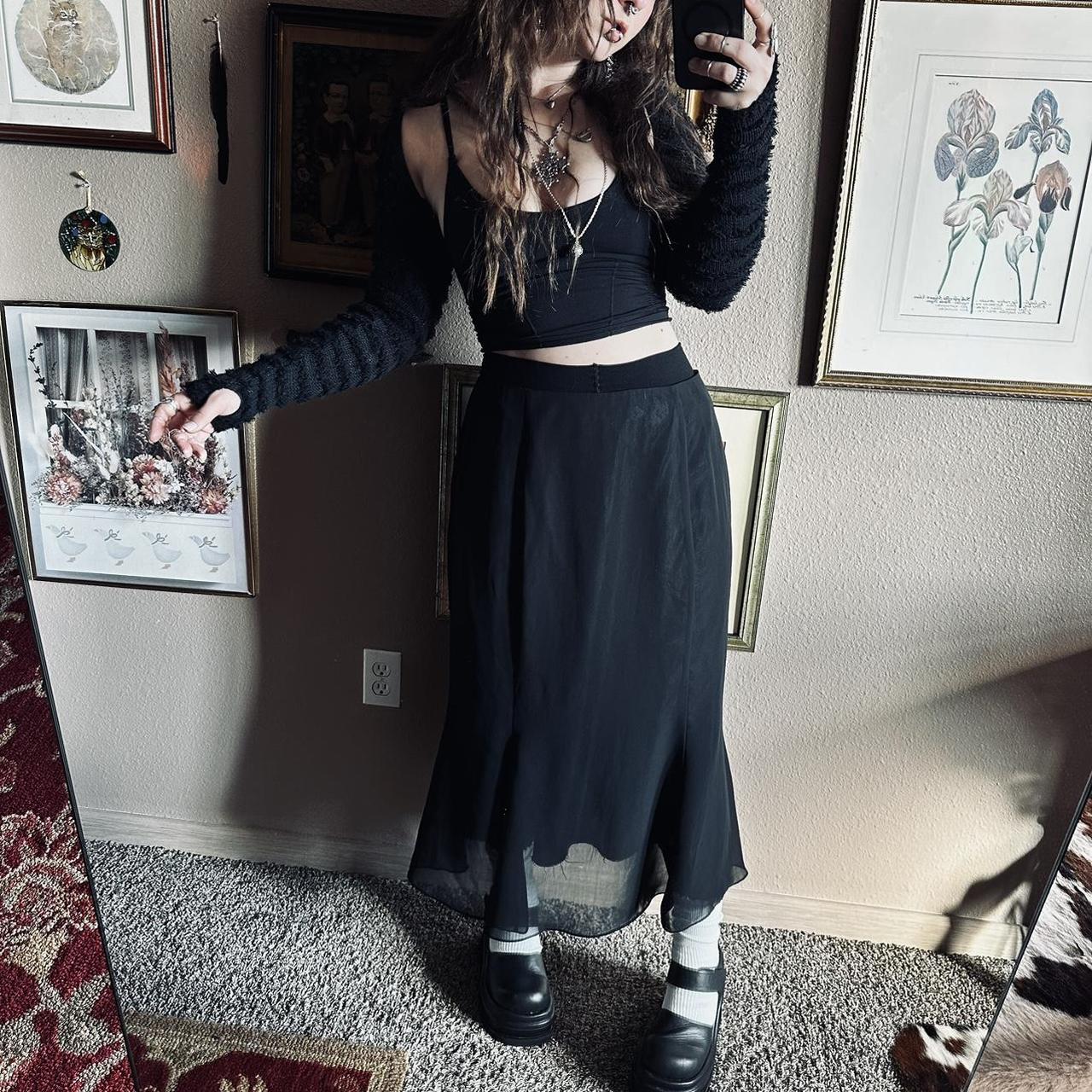 black goth maxi skirt full, double layered maxi... - Depop