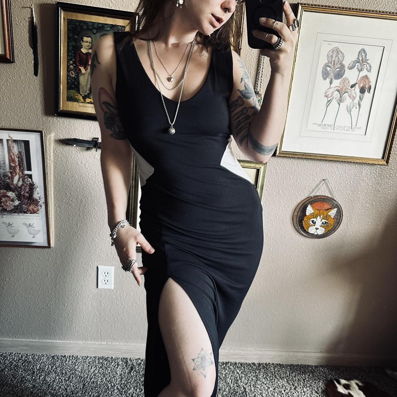 goth maxi dress body hugging black maxi dress with... - Depop