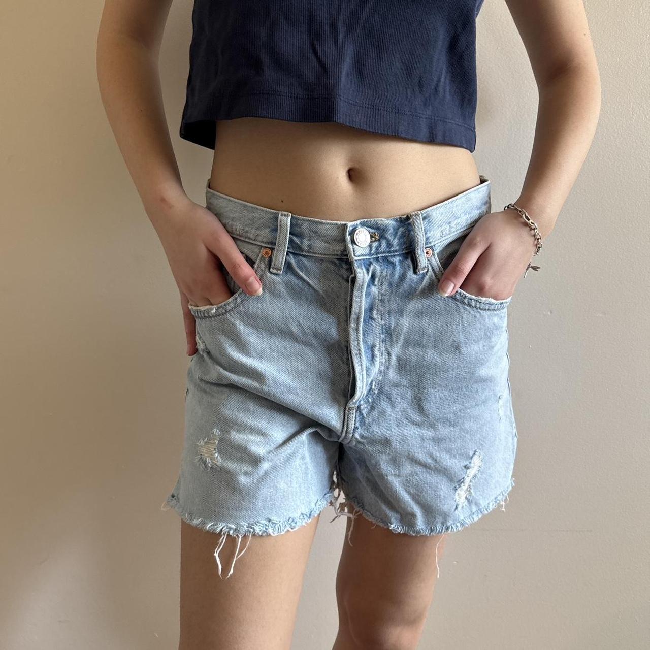 Mango Women's Shorts - Blue/Navy - 4 – mango light blue denim shorts! high waisted …