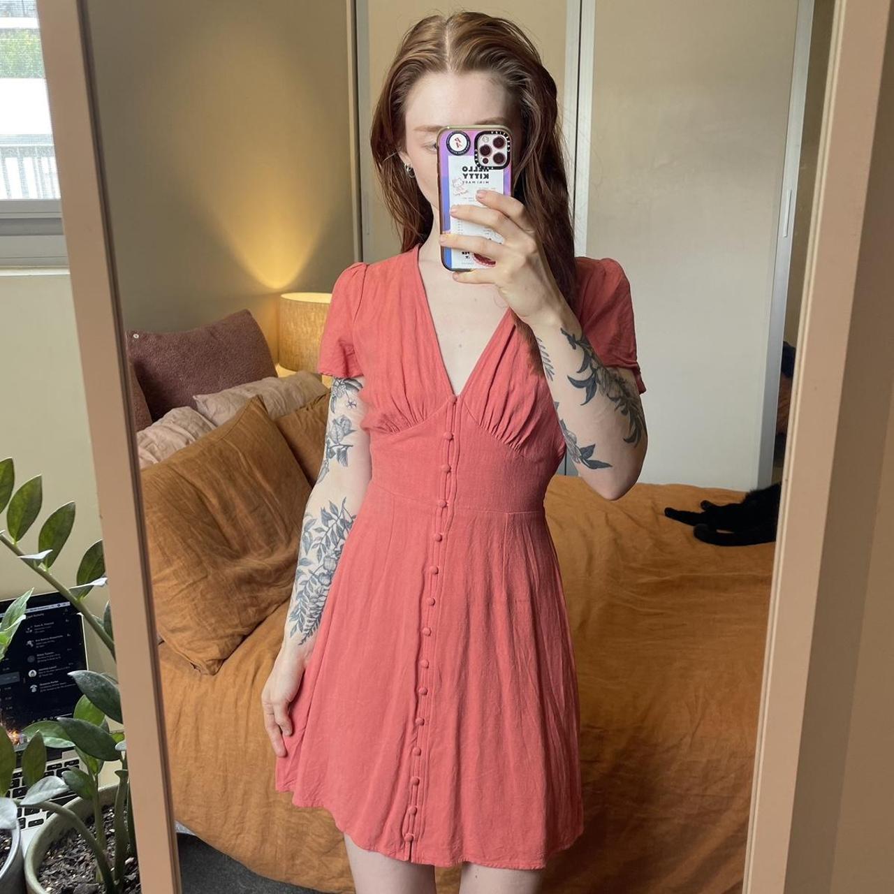 Dotti button down orange mini dress Super... Depop