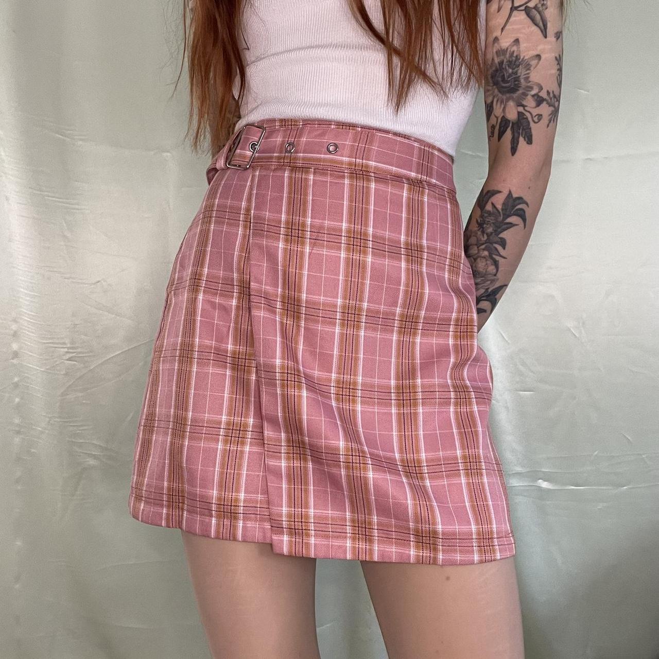 pink plaid wrap mini skirt Beautiful Neon Hart. Depop