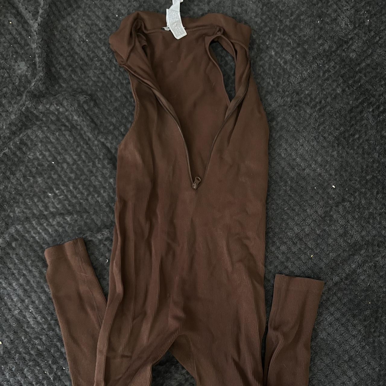 Brown Skin Tight Jumpsuit everything washed before... Depop