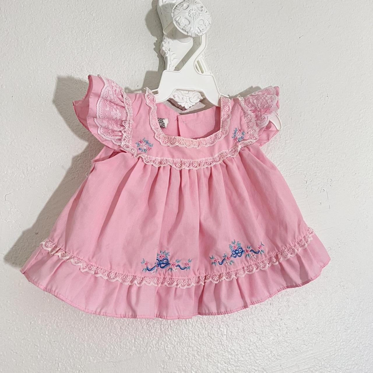 Vtg 70s Baby infant frilly floral dress with lace... - Depop