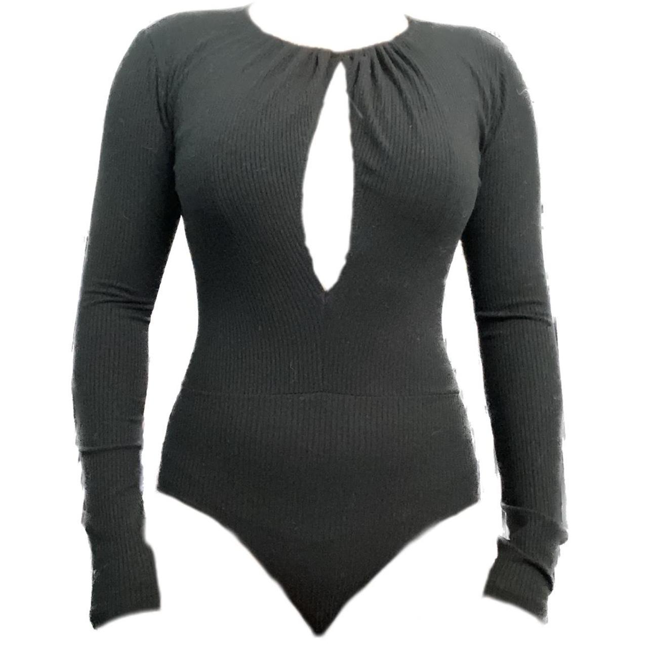 Reformation Women's Black Bodysuit Depop