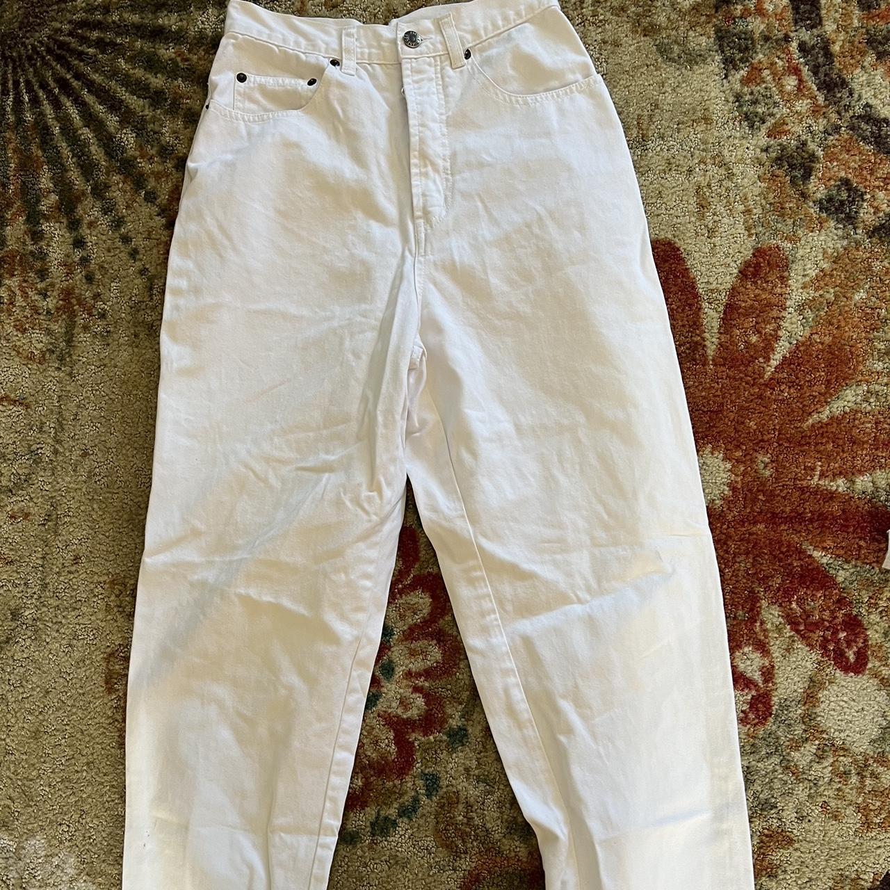 Jaeger Made in HK white embossed denim Mom jeans... - Depop