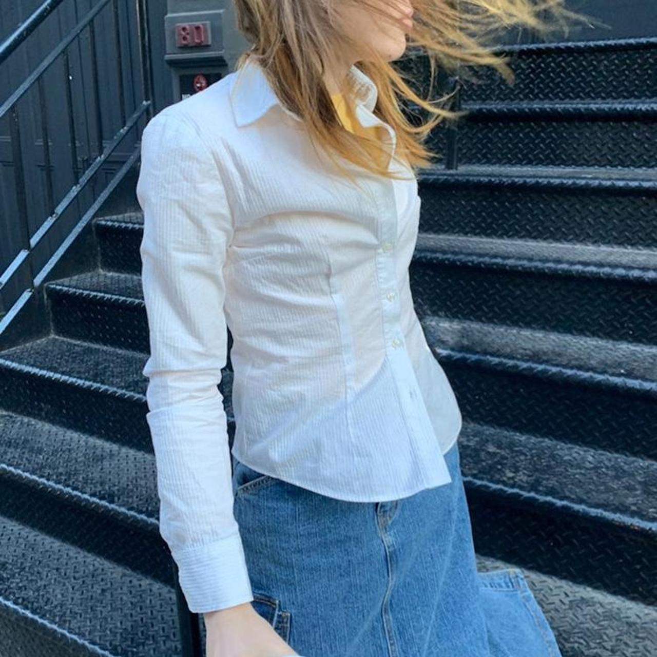 Brandy melville white long sleeve button up top no... Depop
