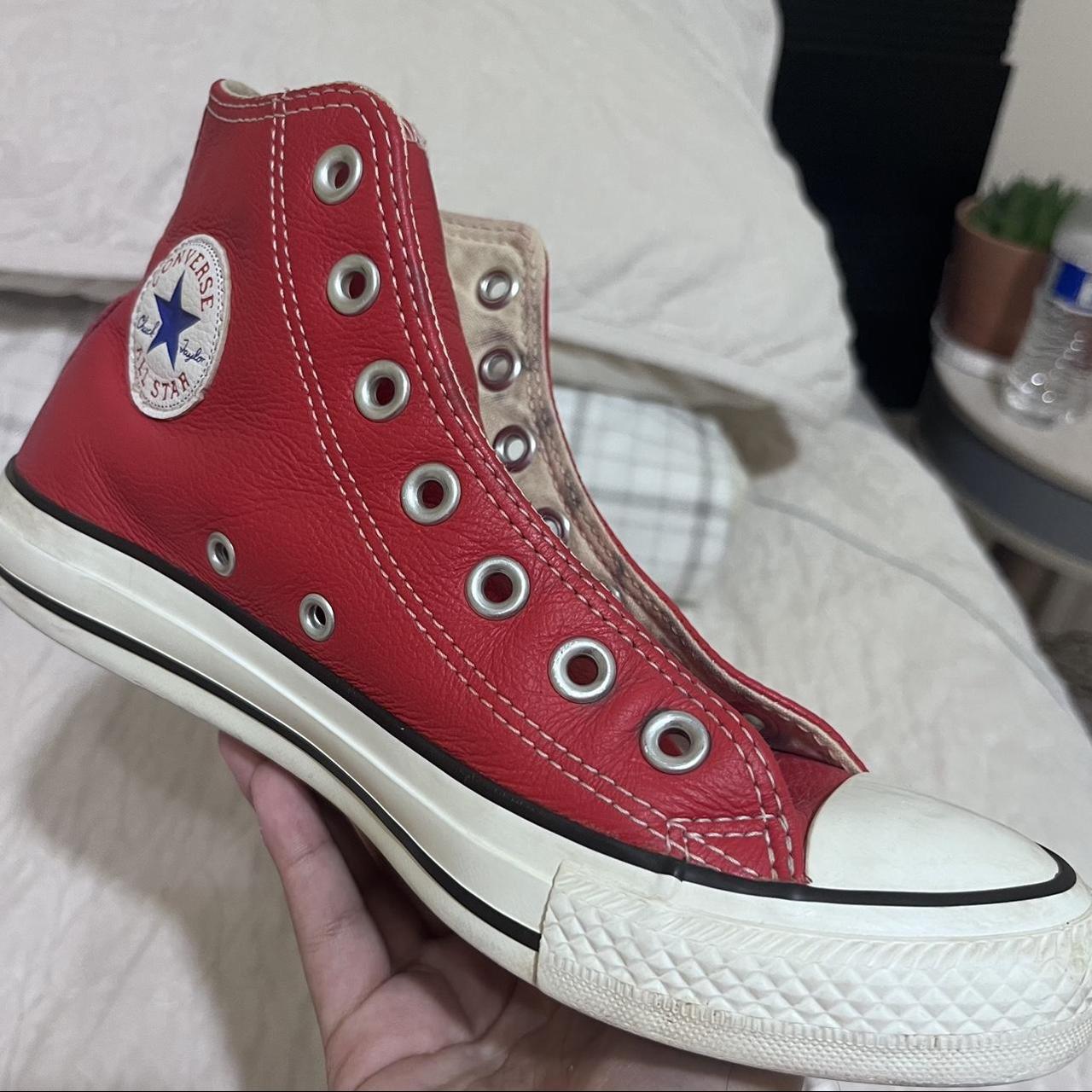 Vintage: Red leather converse - Size W8 RUNS SMALL... - Depop