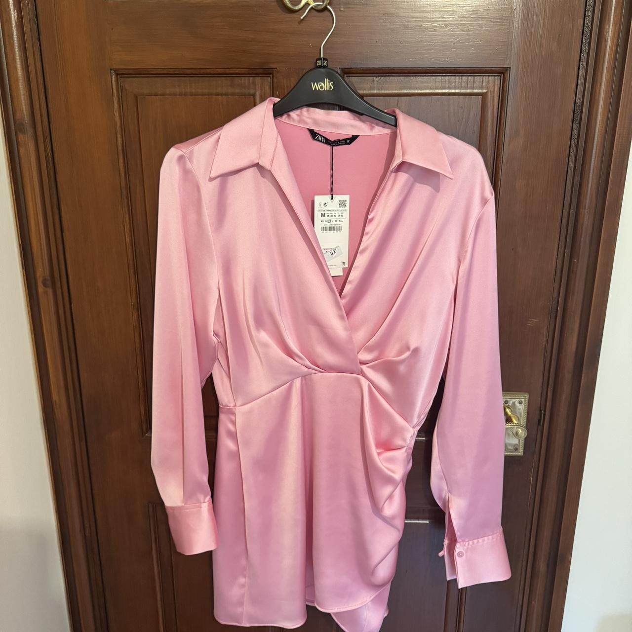 Zara pink satin shirt dress new with tags