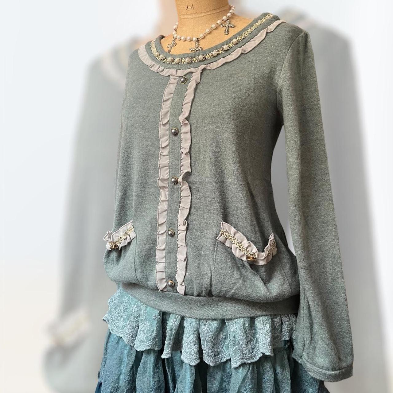 AXES FEMME blue pearl ruffle frill long sleeve... Depop