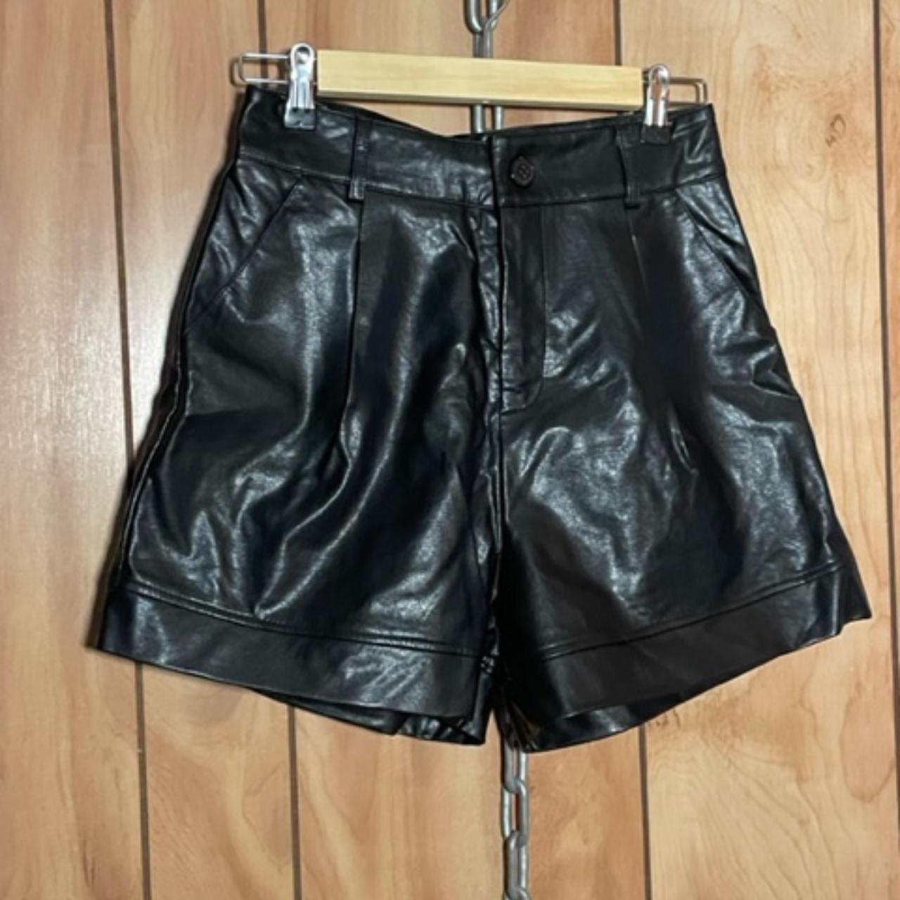 Faux leather black high waisted shorts. Length: 15... - Depop