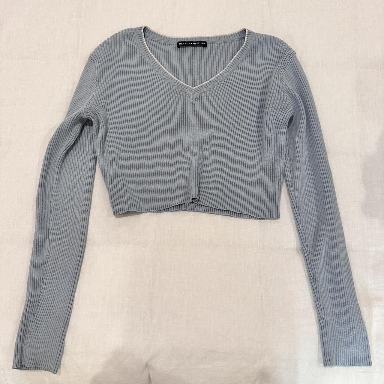 Brandy Melville, Sweaters, Brandy Melville Milena Sweater Vneck Heather  Grey Cropped