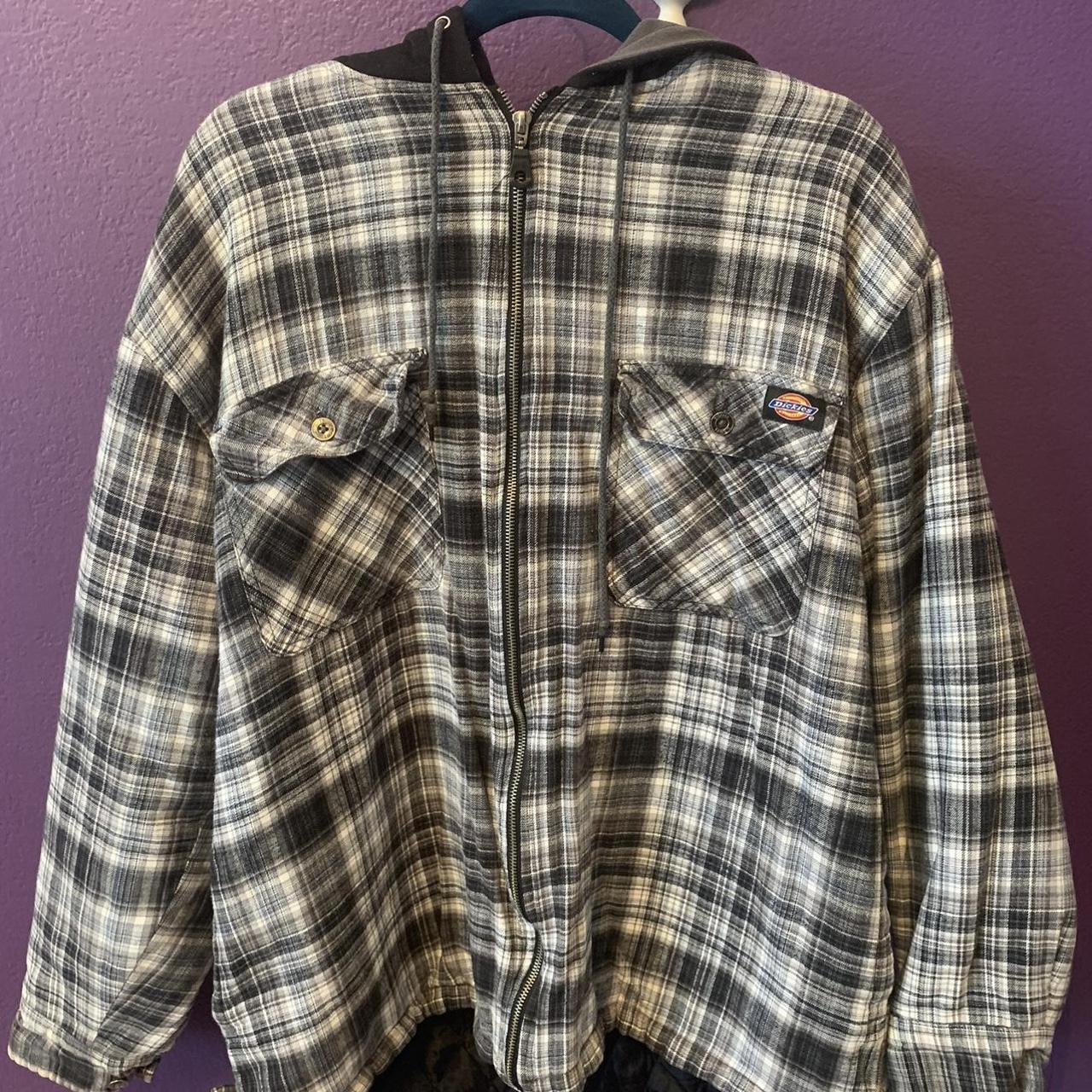 Dickies plaid hoodie zip-up. Very used. Can be worn...