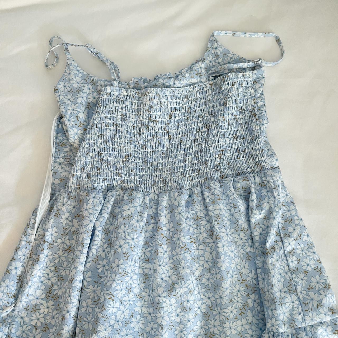 Light blue floral ruffle dress From shein, size... - Depop