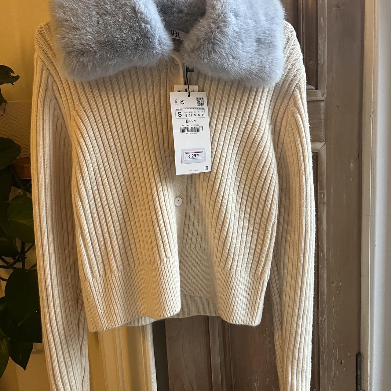 Womens Cardigan Zara Fluffy Cardigan Beige White Fluffy Blue