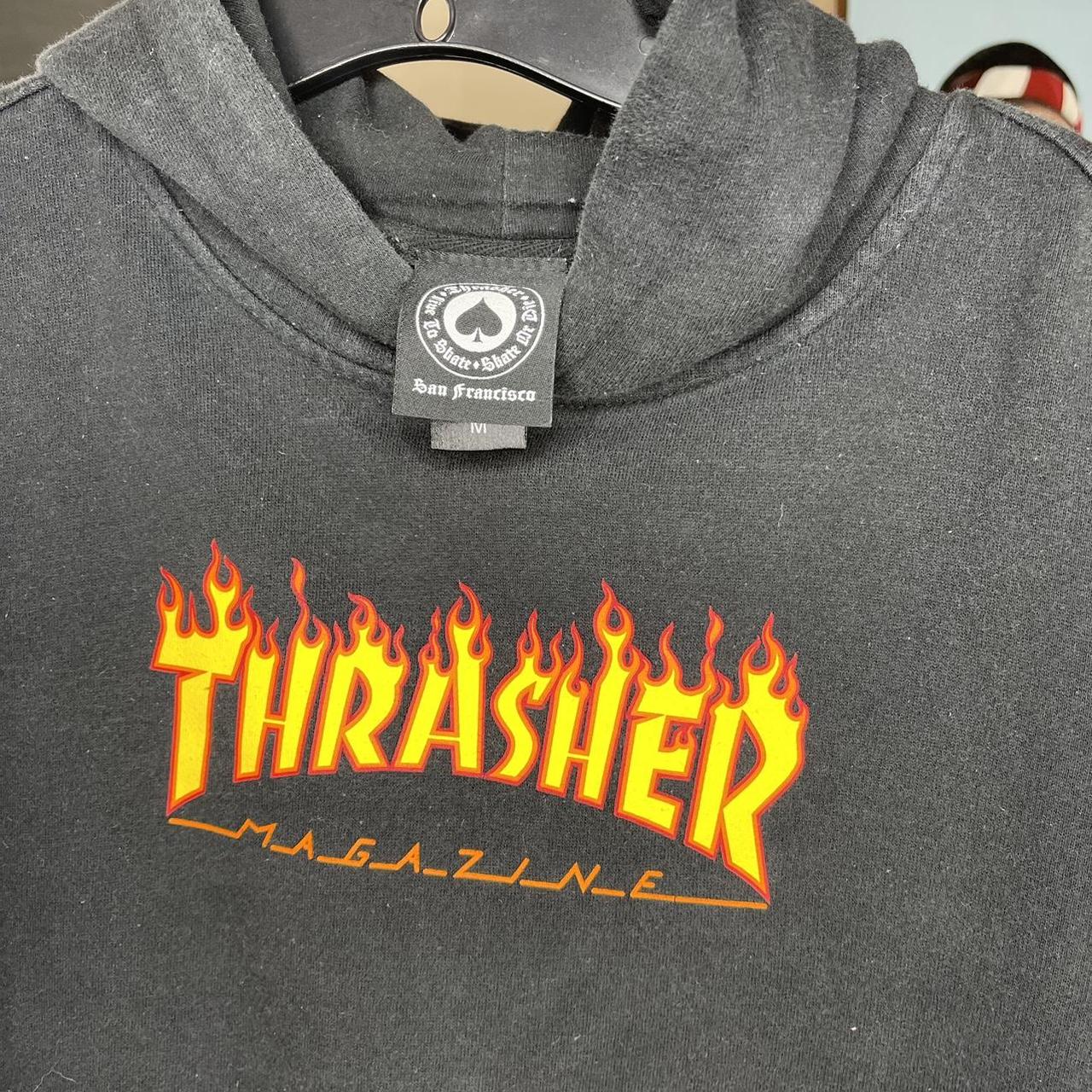 Thrasher hoodie faded black sweater this is a Depop