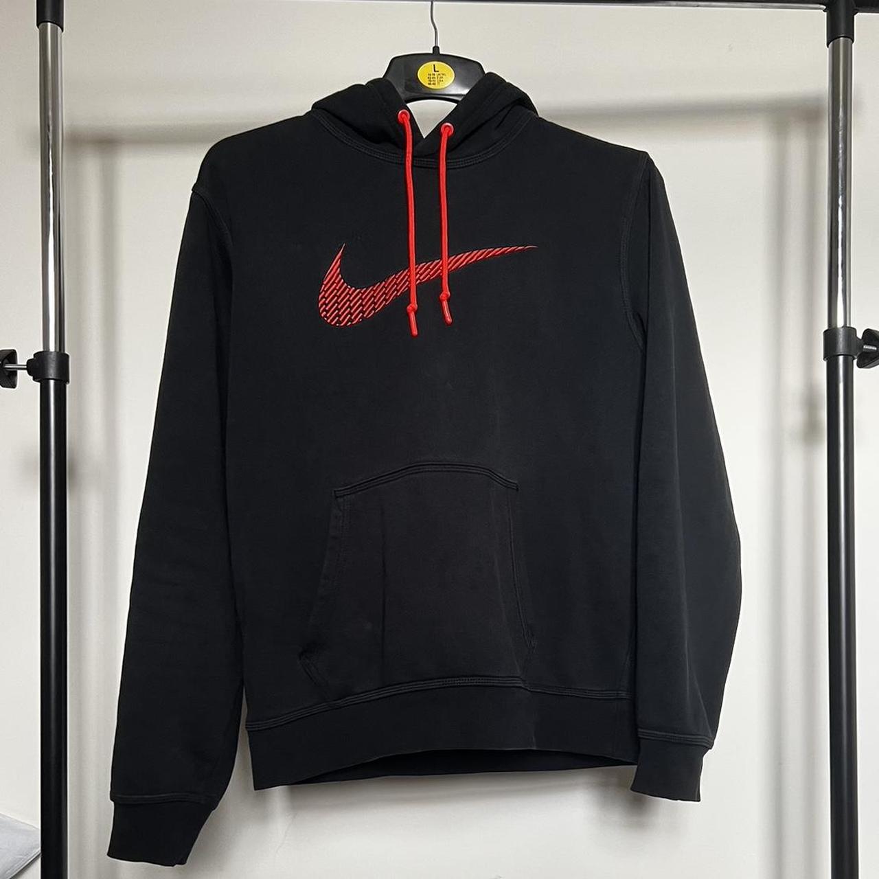 Black Nike Hoodie Red embroidered swoosh Size... Depop