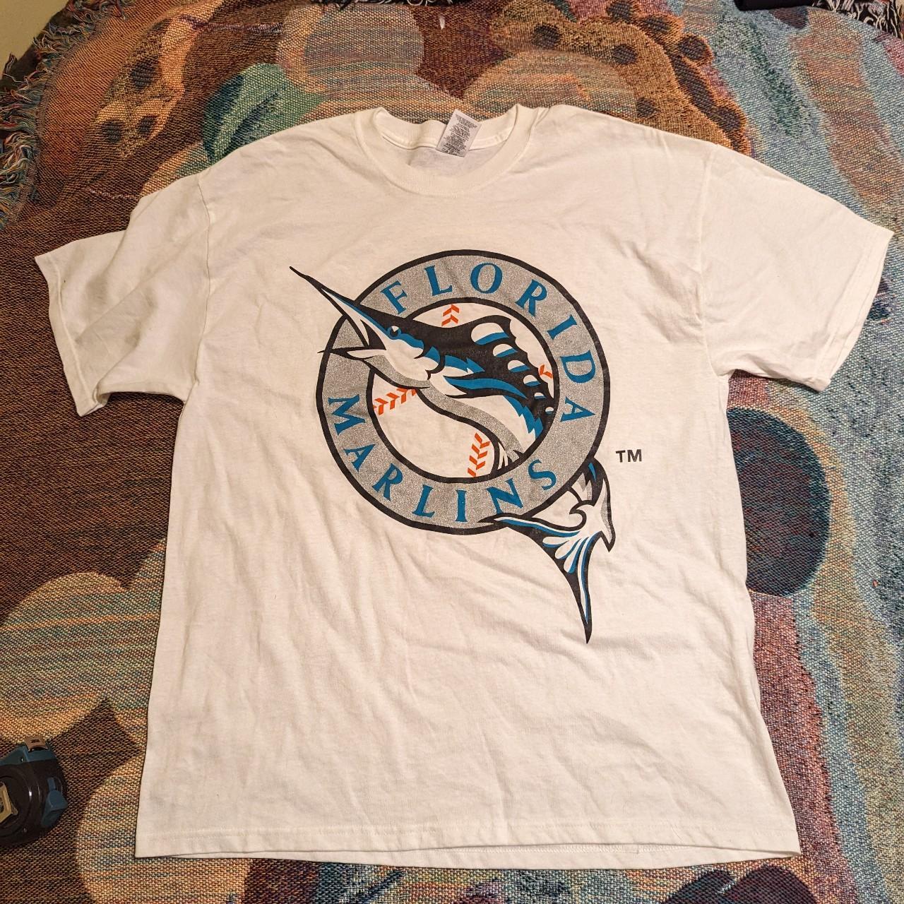 Vintage Miami Marlins Shirt Mens XL White Blue - Depop