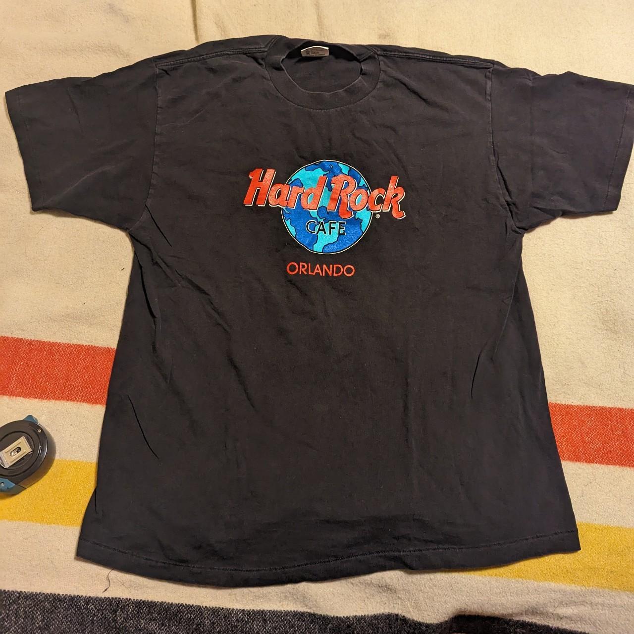 VINTAGE 90s HARD ROCK CAFE Orlando BLACK T-SHIRT... - Depop