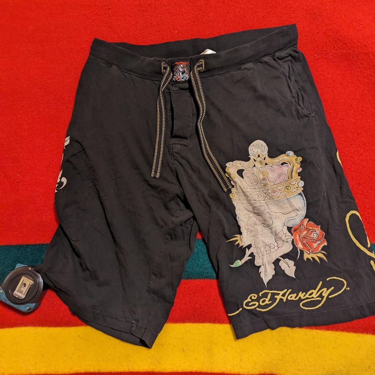 Ed Hardy Christian Audigier Black Sweat Shorts Size Depop