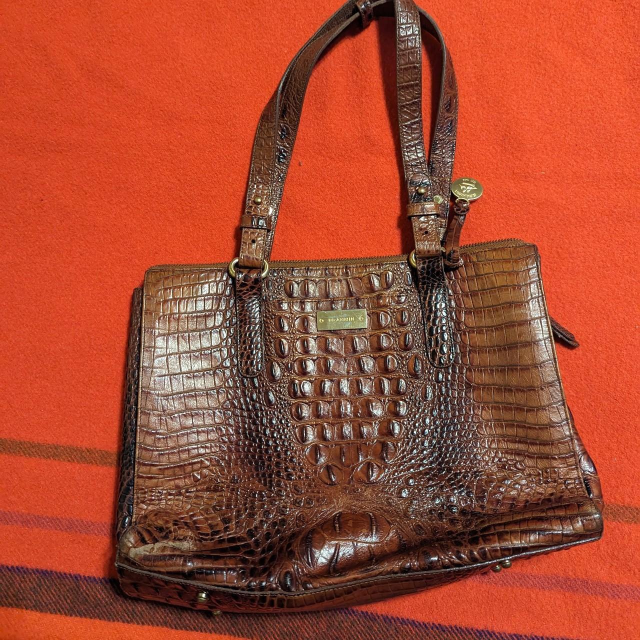 Vintage Brahmin brown croc embossed leather authentic satchel