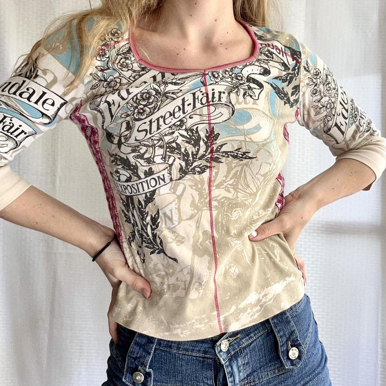 Vintage early 2000s graphic bedazzled top, very Ed | Depop